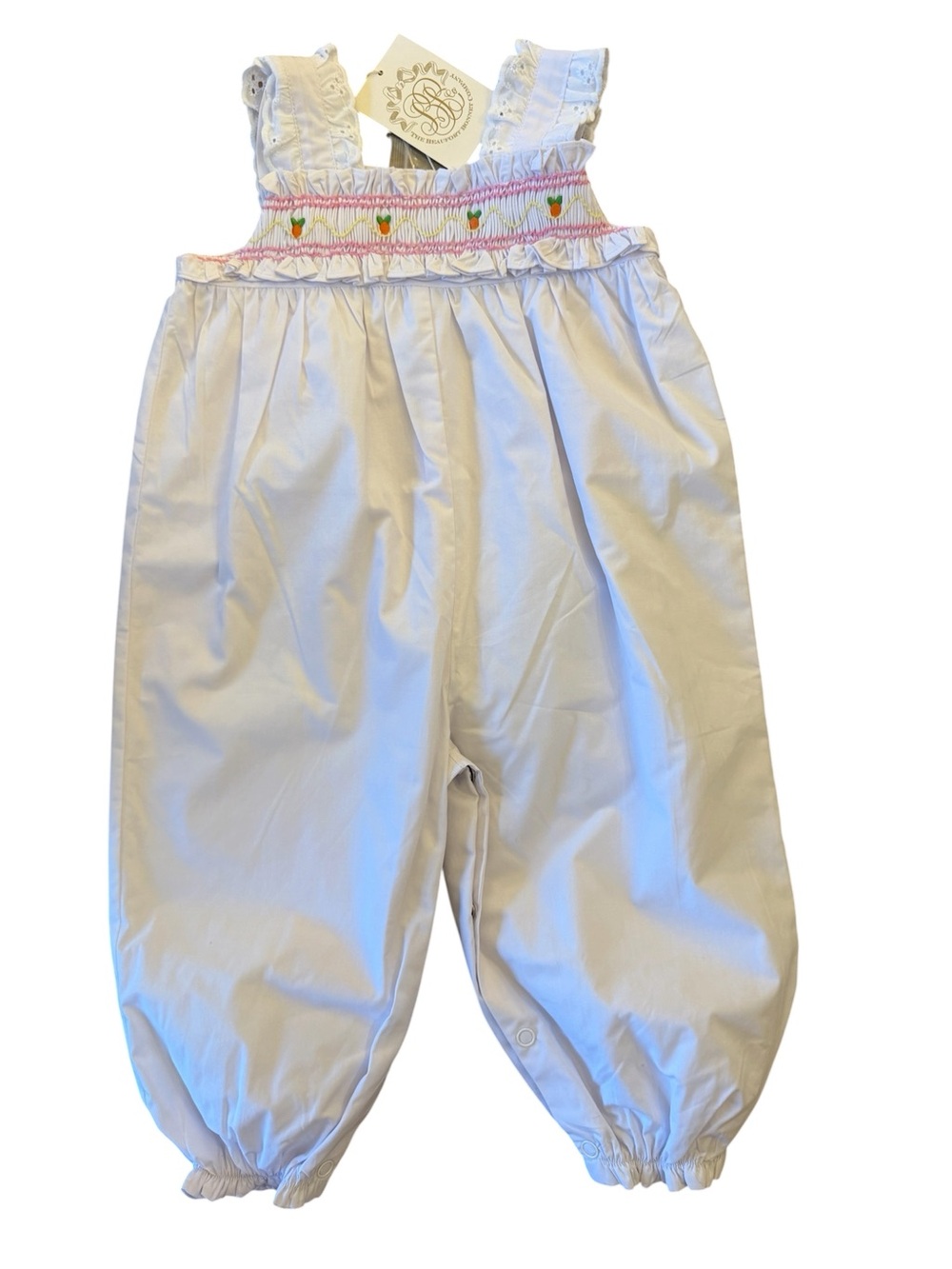 The Beaufort Bonnet Company Ritzy Romper Carrots White 12/18M NWT